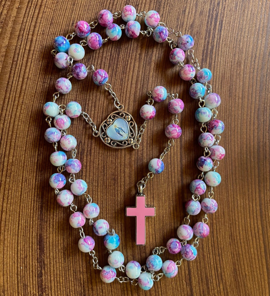 Pastel Pink Rosary Necklace Urn