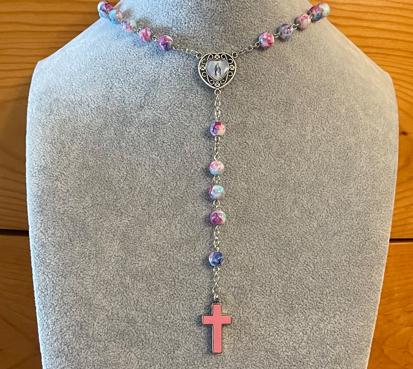 Pastel Pink Rosary Necklace Urn