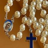 Marian Blue And White Rosary Necklace Urn