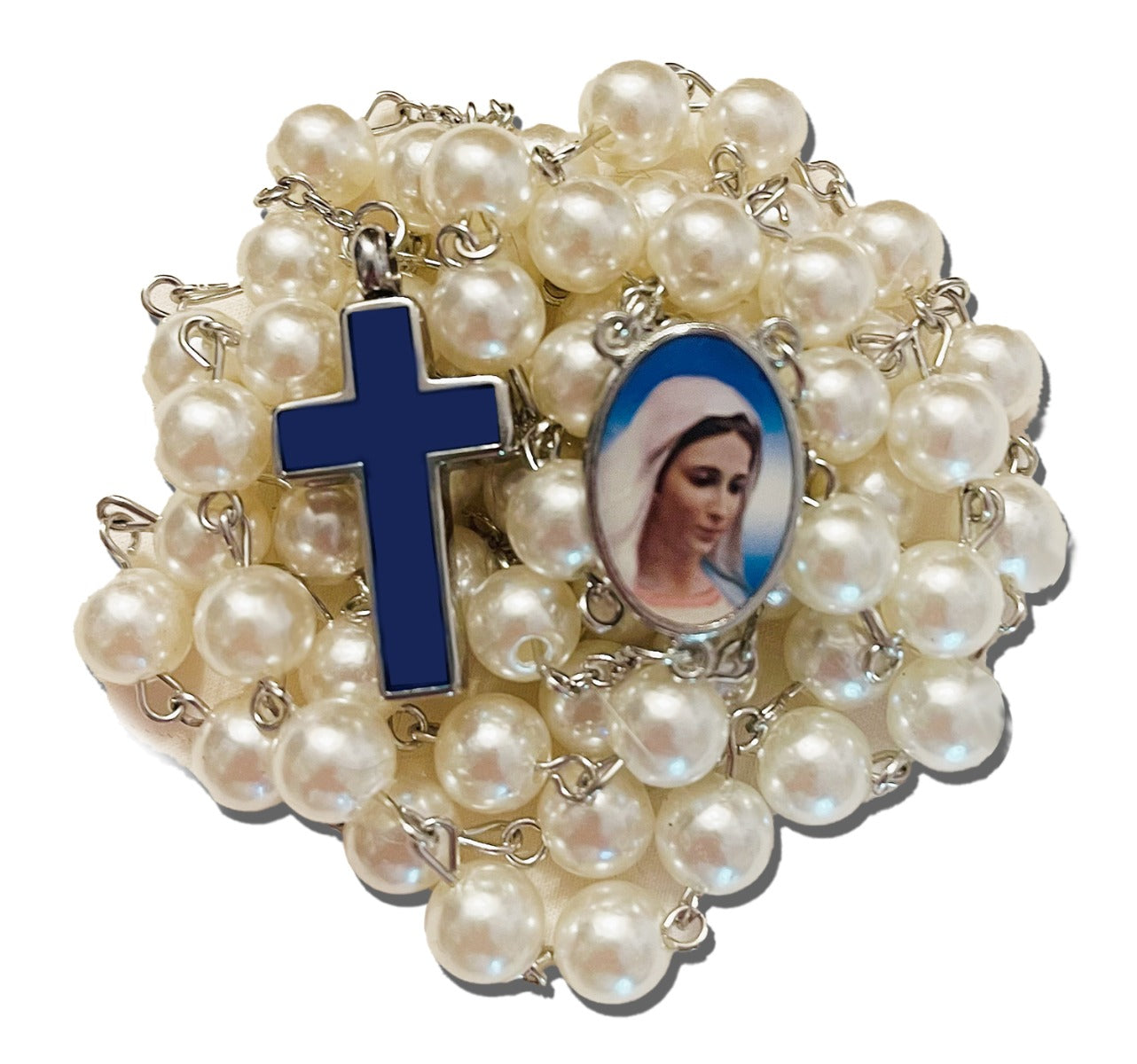 Marian Blue And White Rosary Necklace Urn