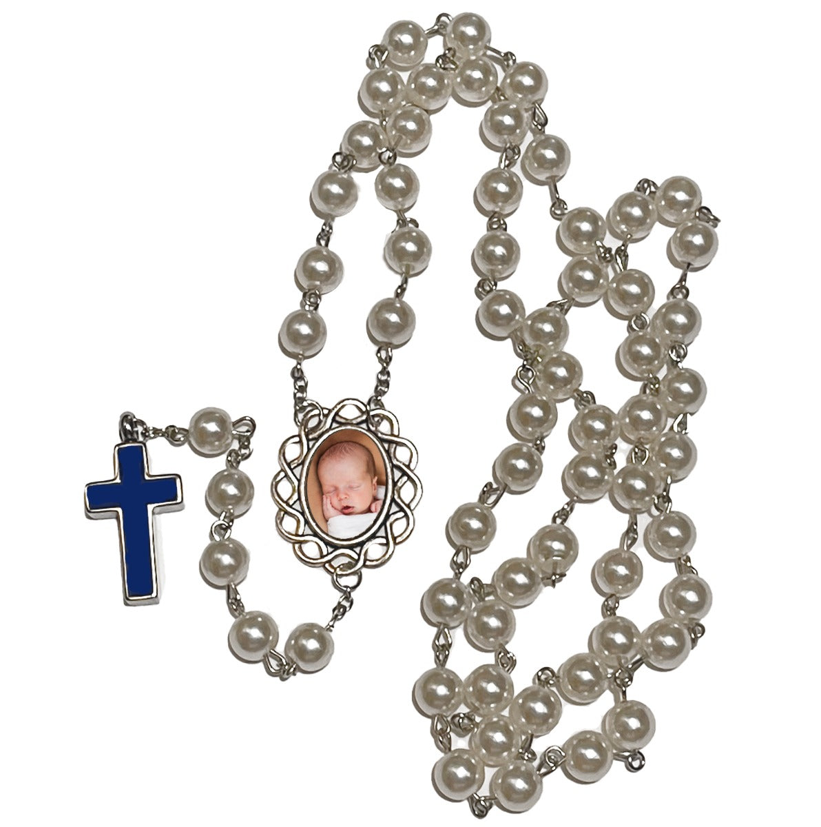 Marian Blue And White Photo Rosary Necklace Urn