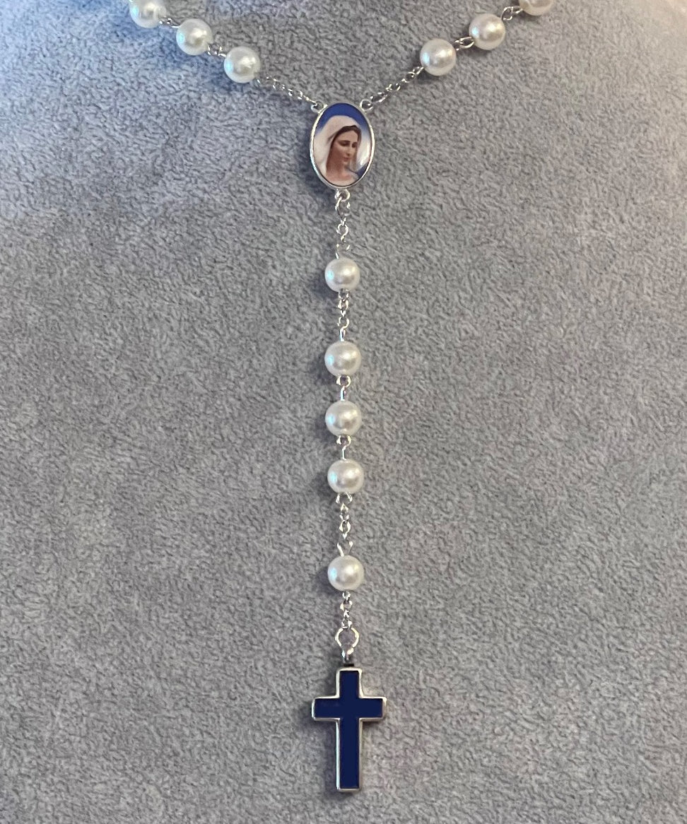 Marian Blue And White Rosary Necklace Urn