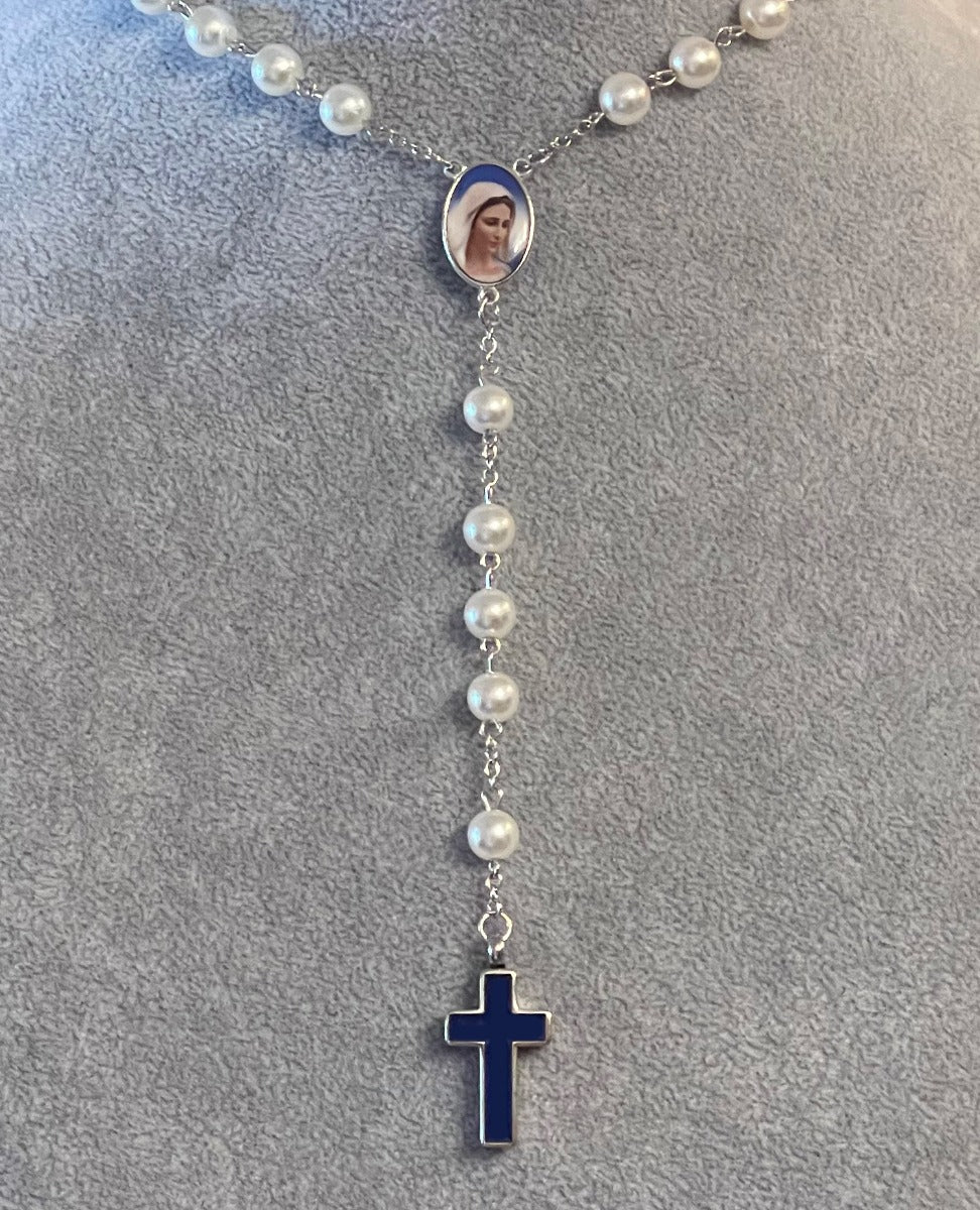 Marian Blue And White Rosary Necklace Urn
