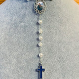 Marian Blue And White Photo Rosary Necklace Urn