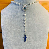 Marian Blue And White Photo Rosary Necklace Urn