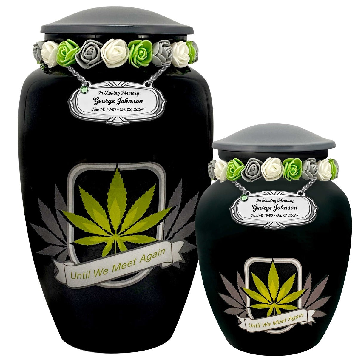 Until We Meet Again Marijuana Medium or Adult Urn - Tribute Wreath™ - Pro Personalization - Burial Vault Option