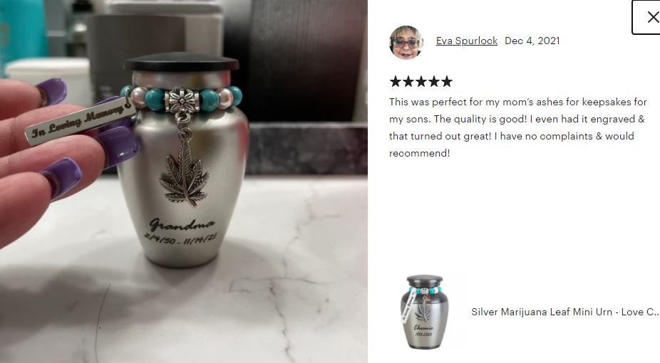 Marijuana Leaf Silver Keepsake Urn - Love Charms® Option