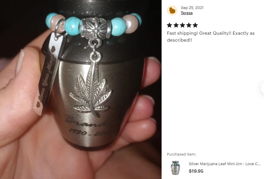 Marijuana Leaf Silver Keepsake Urn - Love Charms® Option