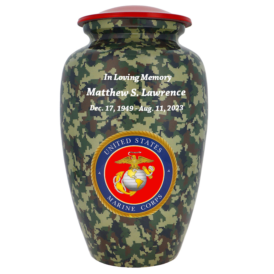 US Marine Corps Camouflage Cremation Urn - Tribute Wreath™ - Pro Sand Carved Engraving