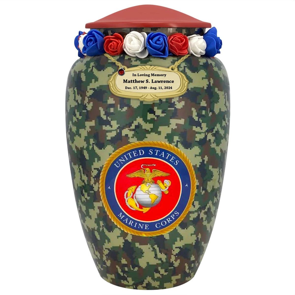 US Marine Corps Camouflage Cremation Urn - Tribute Wreath™ - Pro Sand Carved Engraving
