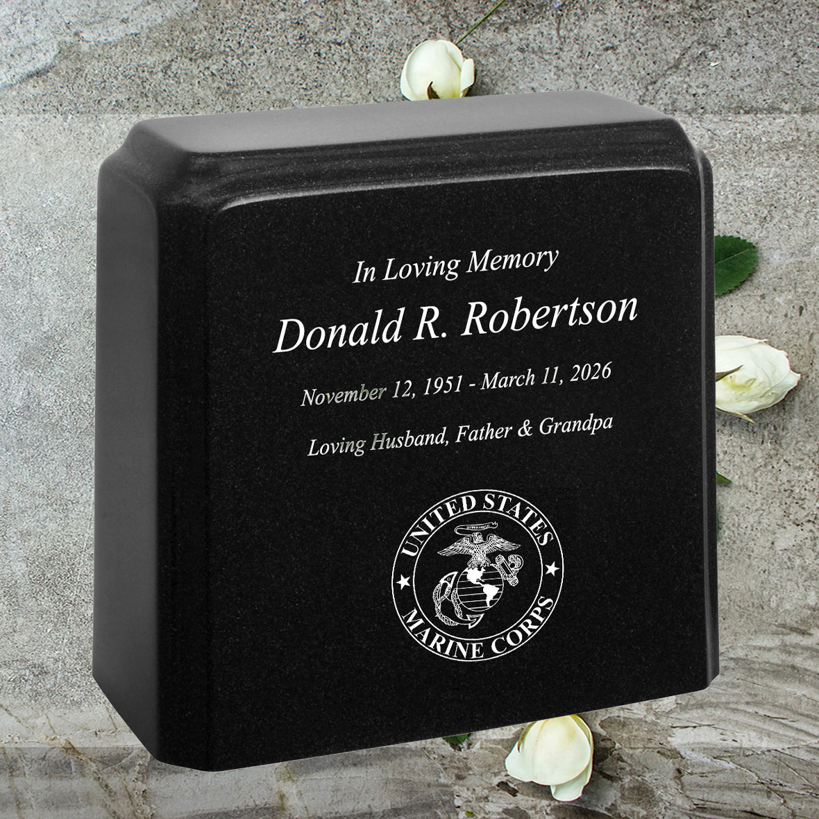 United States Marine Corps Cultured Marble Niche Cremation Urn - 12 Color Choices - Vault Option