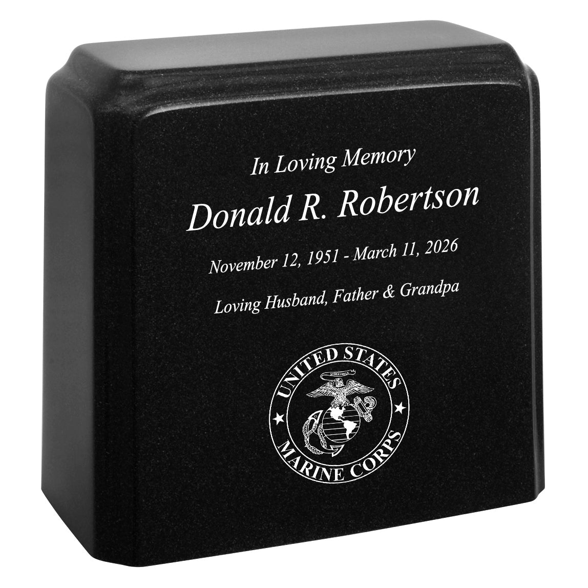 United States Marine Corps Cultured Marble Niche Cremation Urn - 12 Color Choices - Vault Option