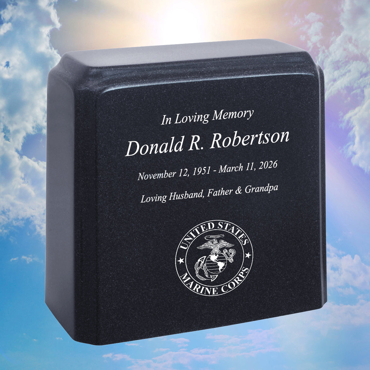 United States Marine Corps Cultured Marble Niche Cremation Urn - 12 Color Choices - Vault Option