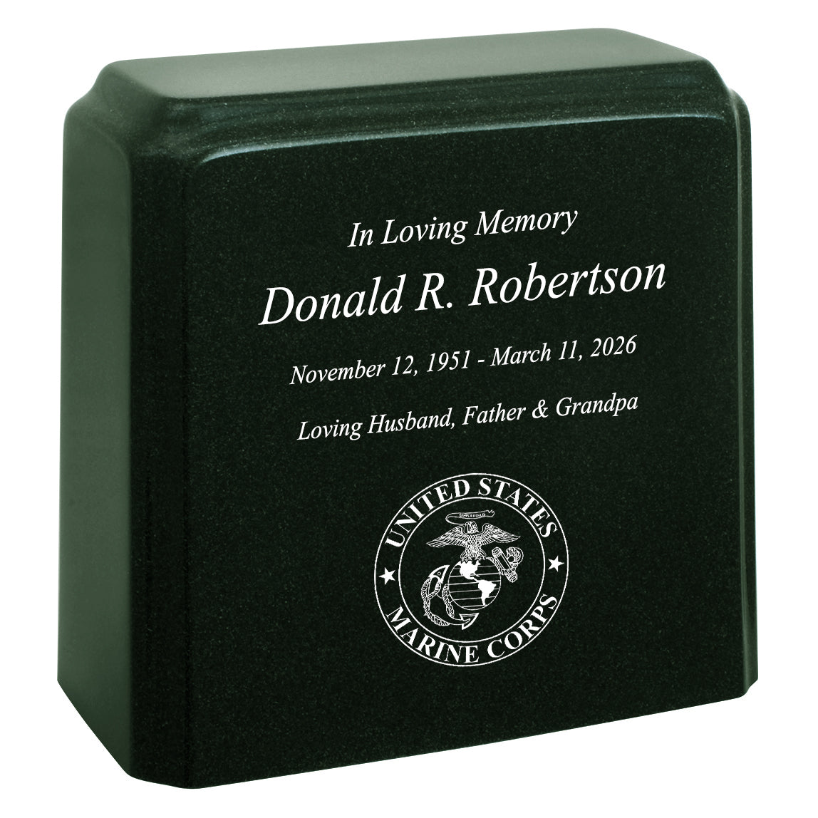 United States Marine Corps Cultured Marble Niche Cremation Urn - 12 Color Choices - Vault Option