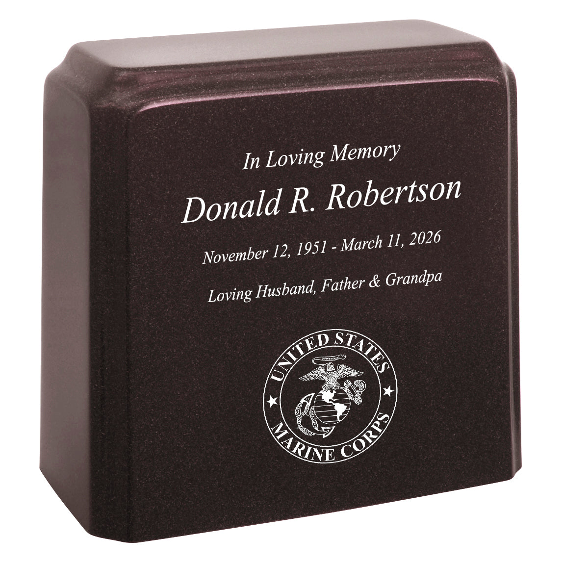 United States Marine Corps Cultured Marble Niche Cremation Urn - 12 Color Choices - Vault Option