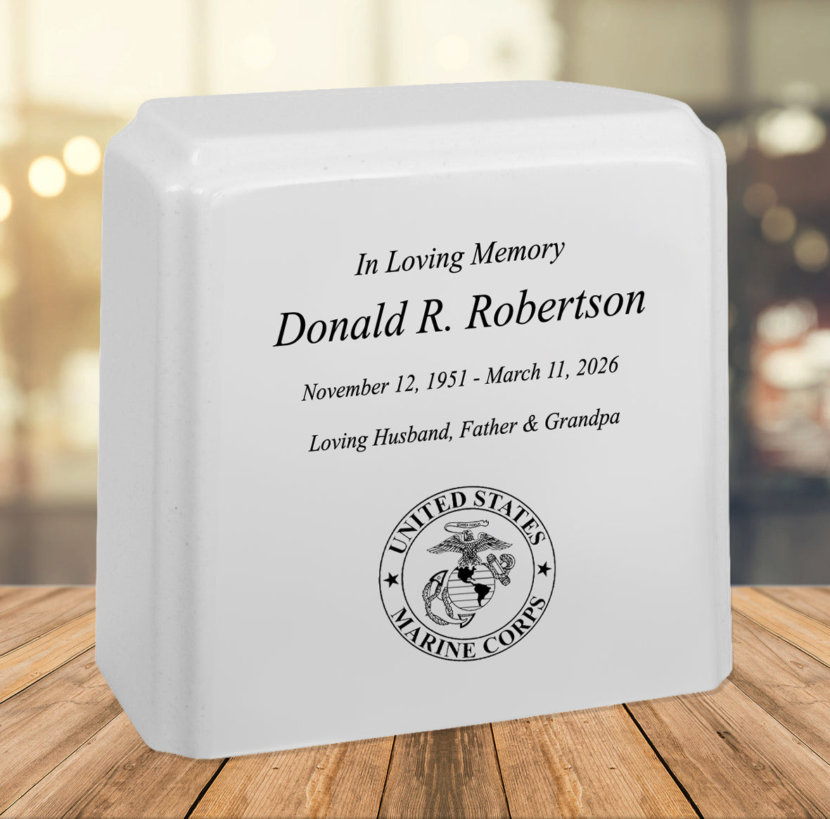 United States Marine Corps Cultured Marble Niche Cremation Urn - 12 Color Choices - Vault Option