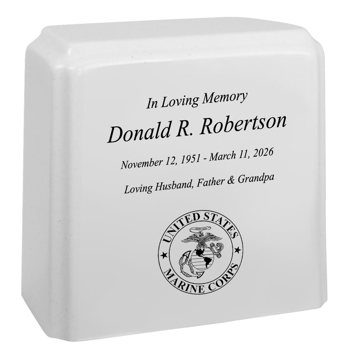 United States Marine Corps Cultured Marble Niche Cremation Urn - 12 Color Choices - Vault Option