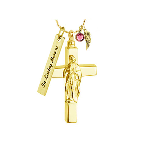 Mary on the Cross Gold Ash Urn - Love Charms™ Option 