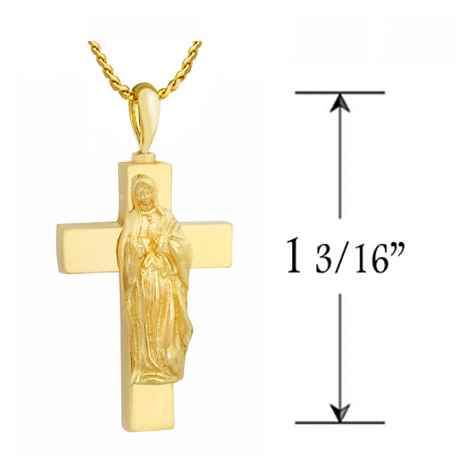 Mary On The Cross 10kt or 14KT Gold Cremation Jewelry Urn - SHIPS NOW