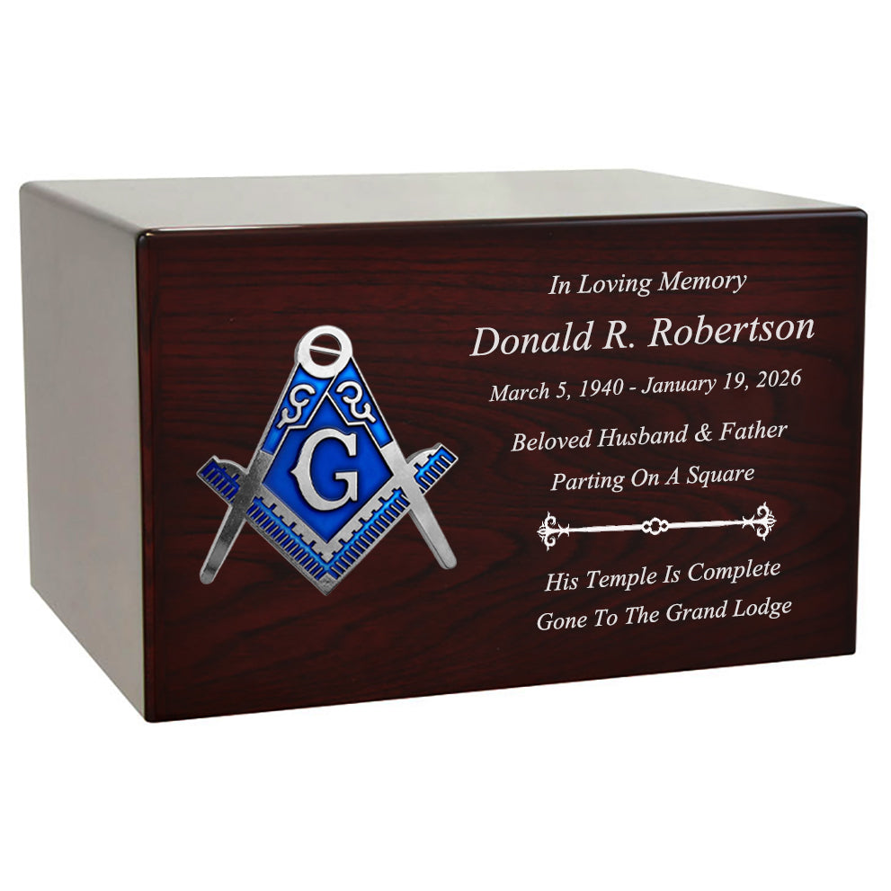 Masonic & OES Emblem Wood Cremation Urns - Free Laser Engraving
