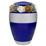 Navy Blue Pewter Cremation Adult Urn - Tribute Wreath™ - Pro Diamond Engraving
