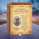 Mechanics Prayer Wood Cremation Urn - Photo Option or Praying Hands