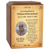 Mechanics Prayer Wood Cremation Urn - Photo Option or Praying Hands