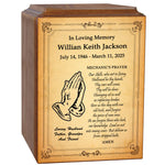 Mechanics Prayer Wood Cremation Urn - Photo Option or Praying Hands