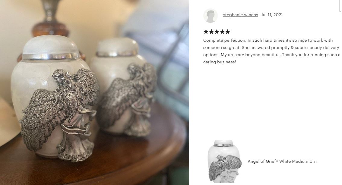 Medium Wings of an Angel White Urn - Pro Laser Engraving