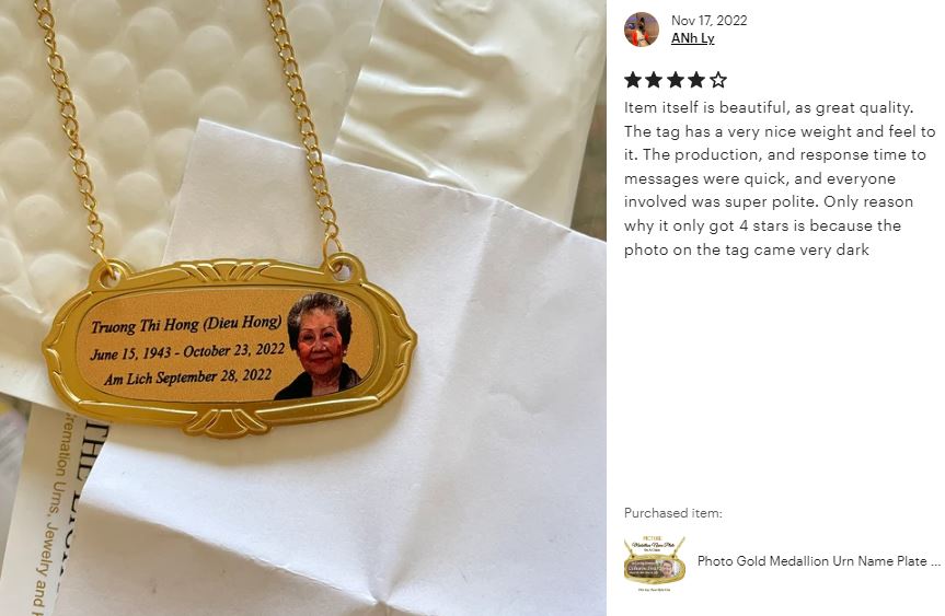 Photo Gold Medallion Urn Name Plates - Birth & Passing Stone Option