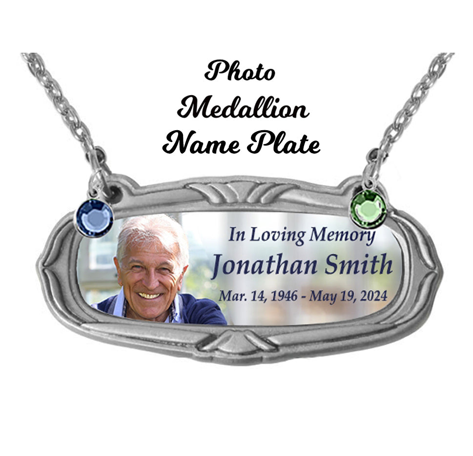 Photo Medallion Urn Name Plates - Birth & Passing Stone Option