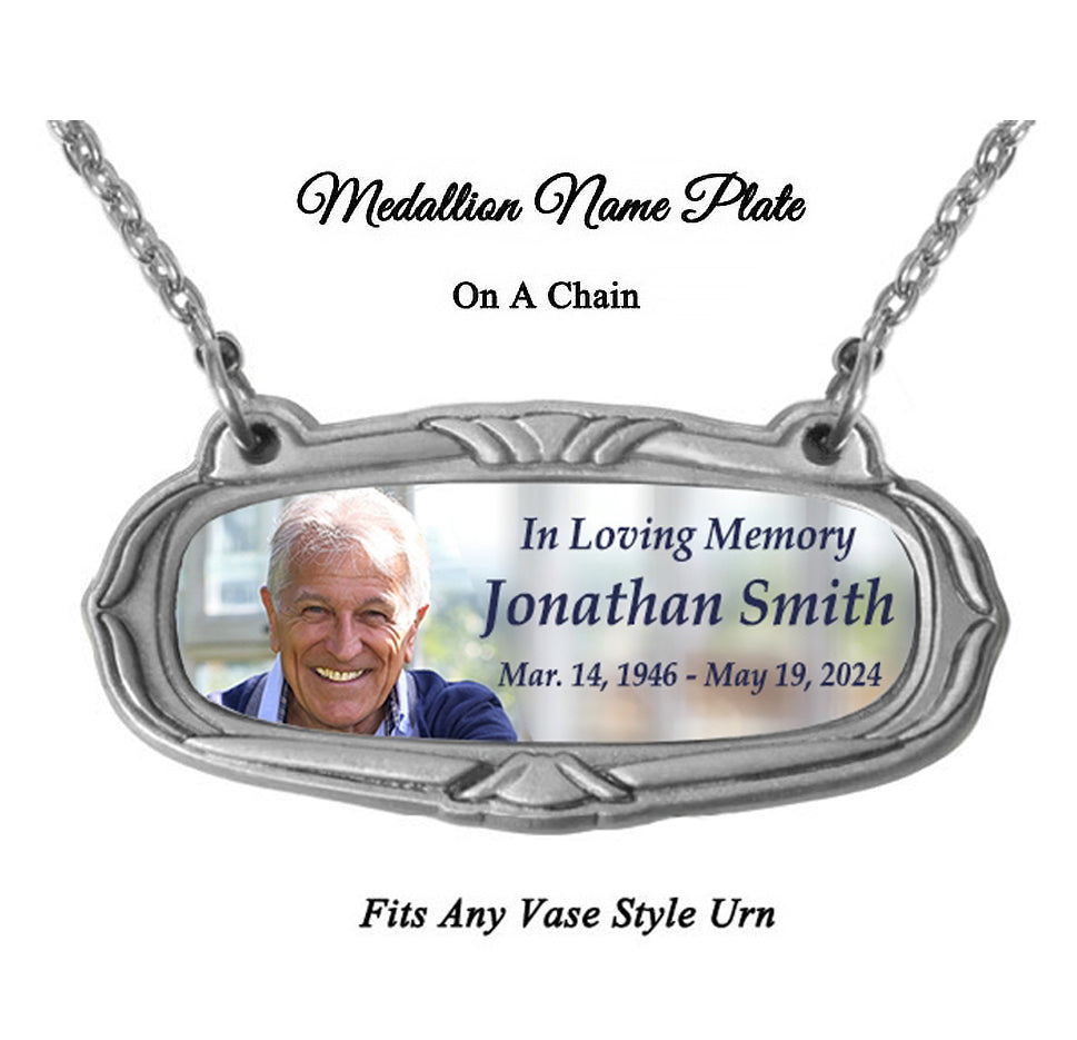 Photo Medallion Urn Name Plates - Birth & Passing Stone Option