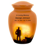 Motorcycle Rider Silhouette Medium Urn - Tribute Wreath Option™ - Pro Sand Carved Engraving