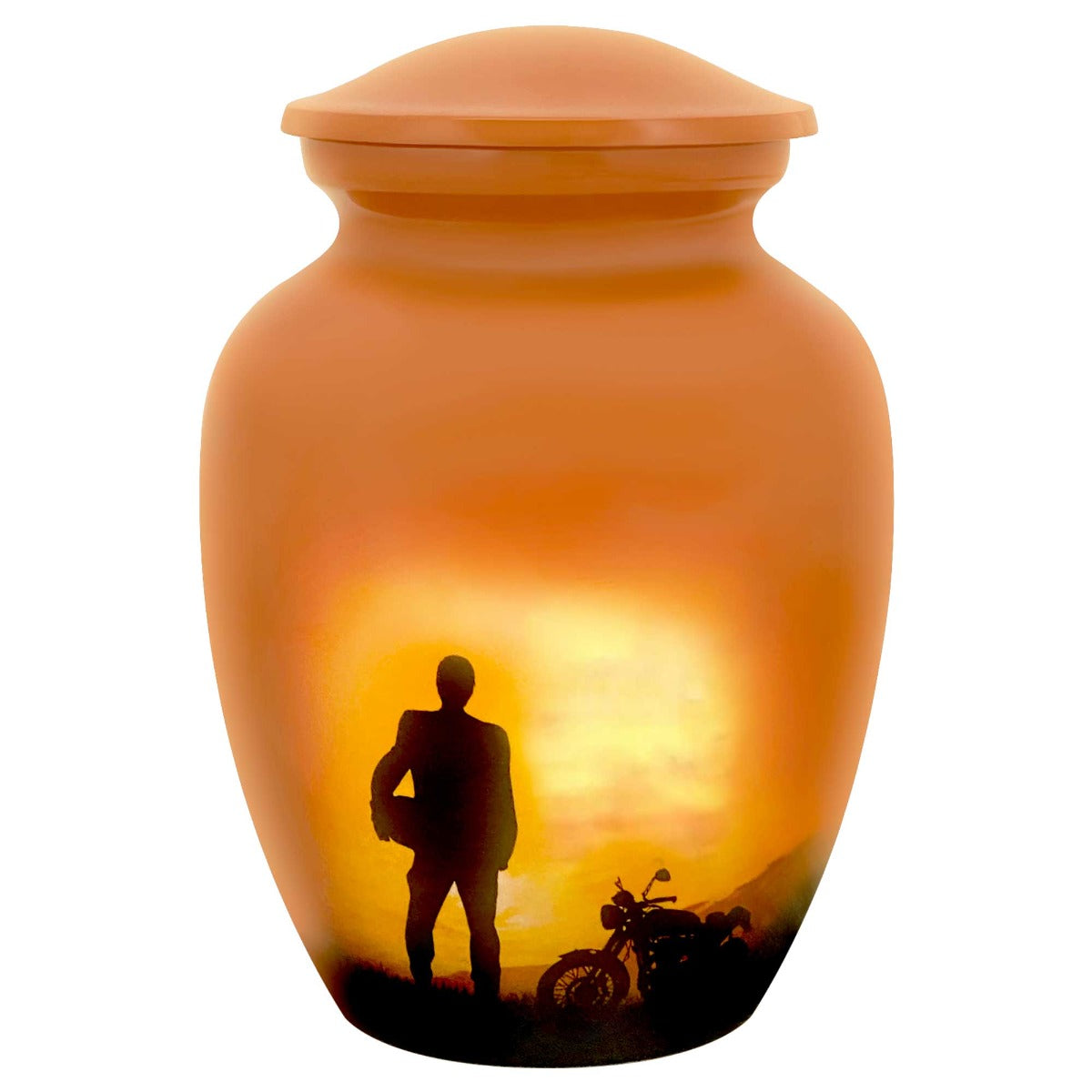 Motorcycle Rider Silhouette Medium Urn - Tribute Wreath Option™ - Pro Sand Carved Engraving