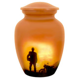 Motorcycle Rider Silhouette Medium Urn - Tribute Wreath Option™ - Pro Sand Carved Engraving