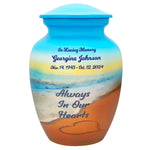 Always In Our Hearts Beach Medium Urn - Tribute Wreath™ Option - Pro Sand Carved Engraving