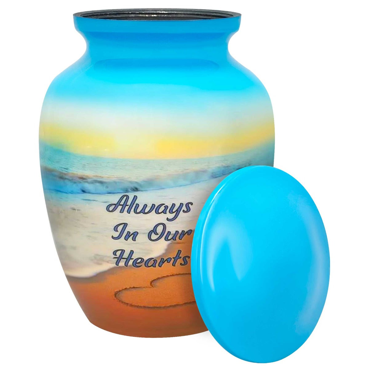 Always In Our Hearts Beach Medium Urn - Tribute Wreath™ Option - Pro Sand Carved Engraving