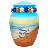 Always In Our Hearts Beach Medium Urn - Tribute Wreath™ Option - Pro Sand Carved Engraving