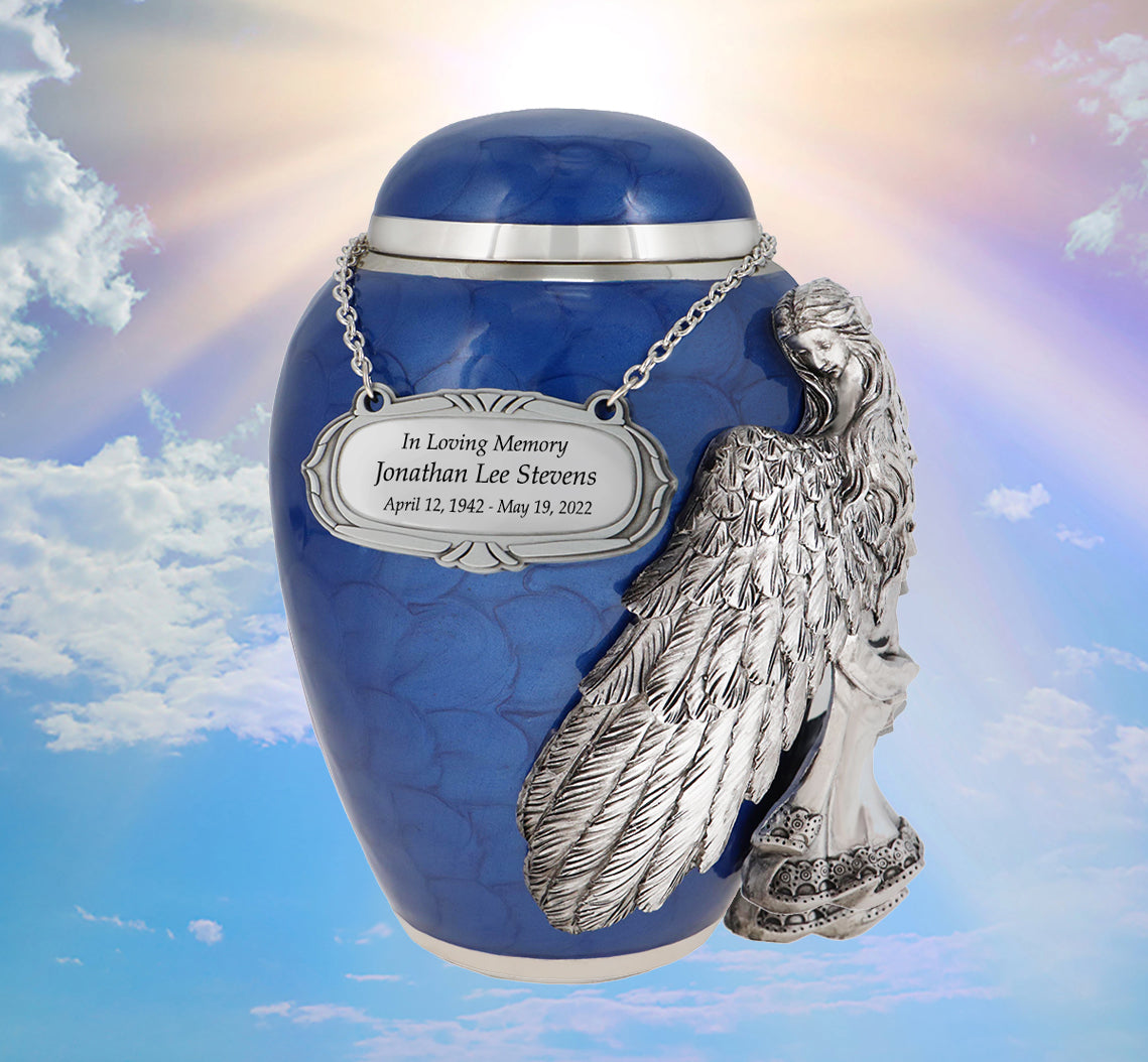 Medium Wings of an Angel Blue Urn - Pro Laser Engraving