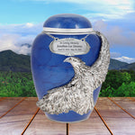 Child On Eagle's Wings Blue Urn - Pro Laser Engraving