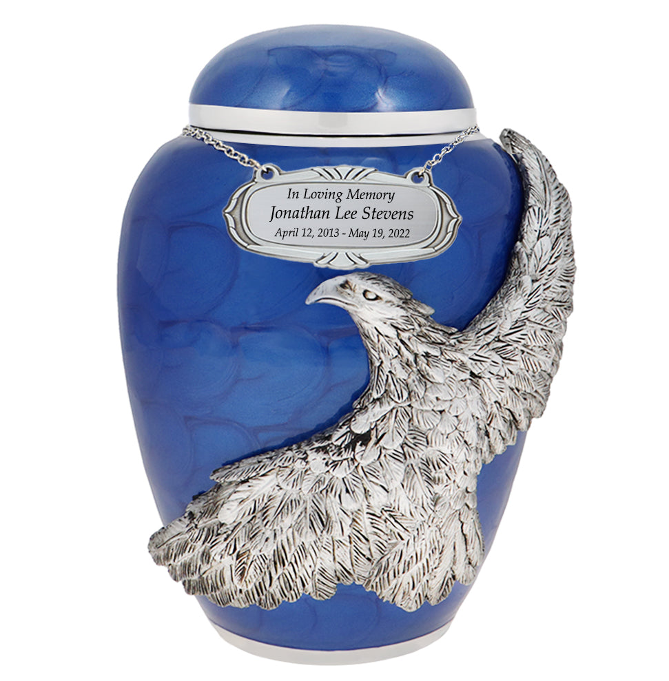 Child On Eagle's Wings Blue Urn - Pro Laser Engraving