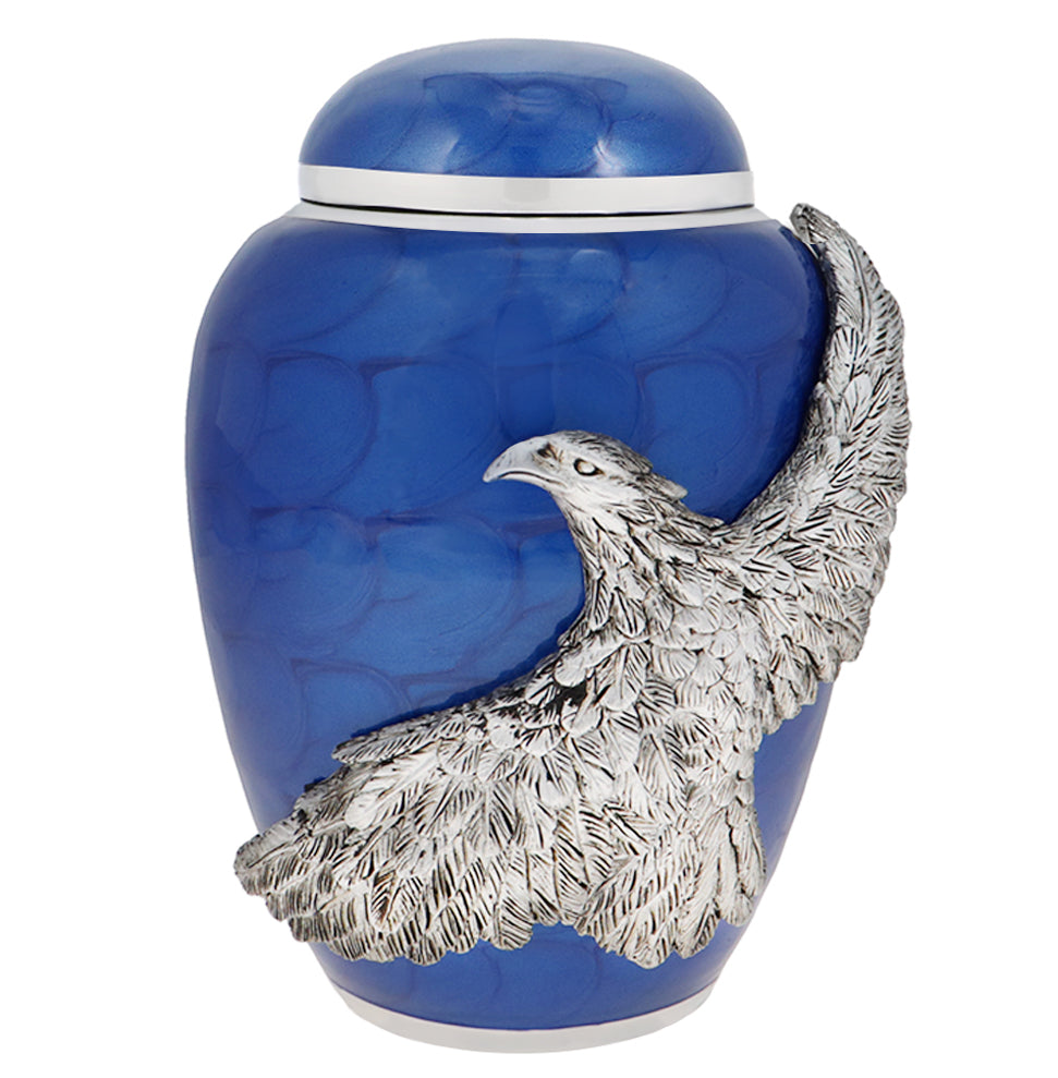 Child On Eagle's Wings Blue Urn - Pro Laser Engraving