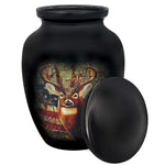 Buck USA Flag Deer Medium Cremation Urn - Tribute Wreath™ Option - Pro Sand Carved Engraving