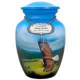 Eagle In Flight Medium or Adult Cremation Urn - Tribute Wreath™ - Pro Personalization - Burial Vault Option