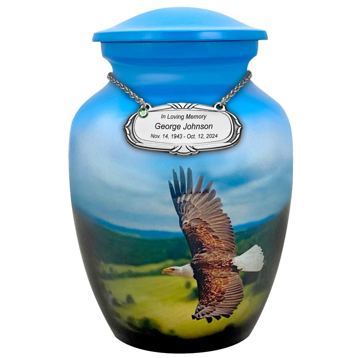 Eagle In Flight Medium Cremation Urn - Tribute Wreath™ Option - Pro Sand Carved Engraving