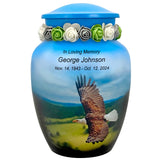 Eagle In Flight Medium Cremation Urn - Tribute Wreath™ Option - Pro Sand Carved Engraving