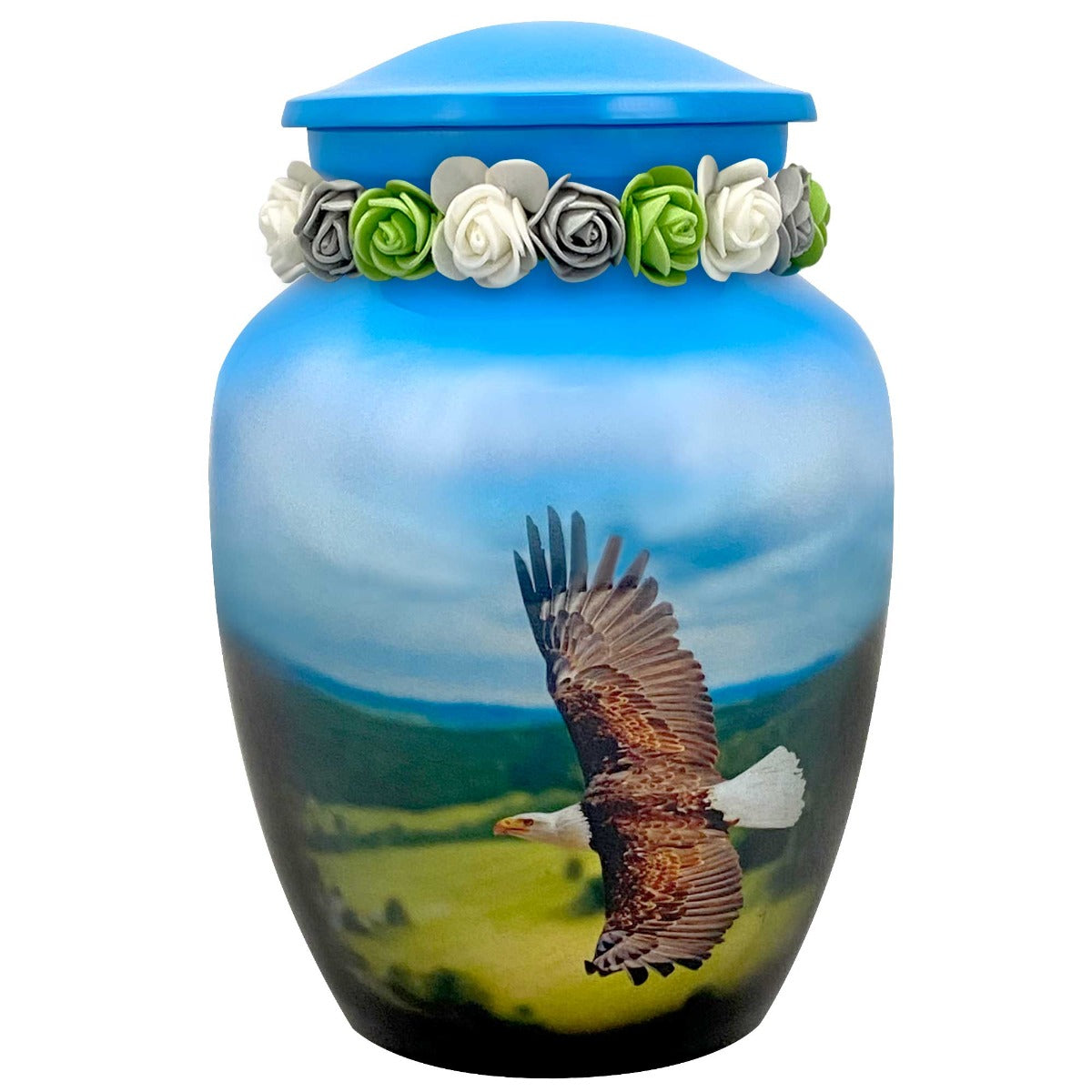 Eagle In Flight Medium Cremation Urn - Tribute Wreath™ Option - Pro Sand Carved Engraving