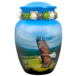 Eagle In Flight Medium Cremation Urn - Tribute Wreath™ Option - Pro Sand Carved Engraving