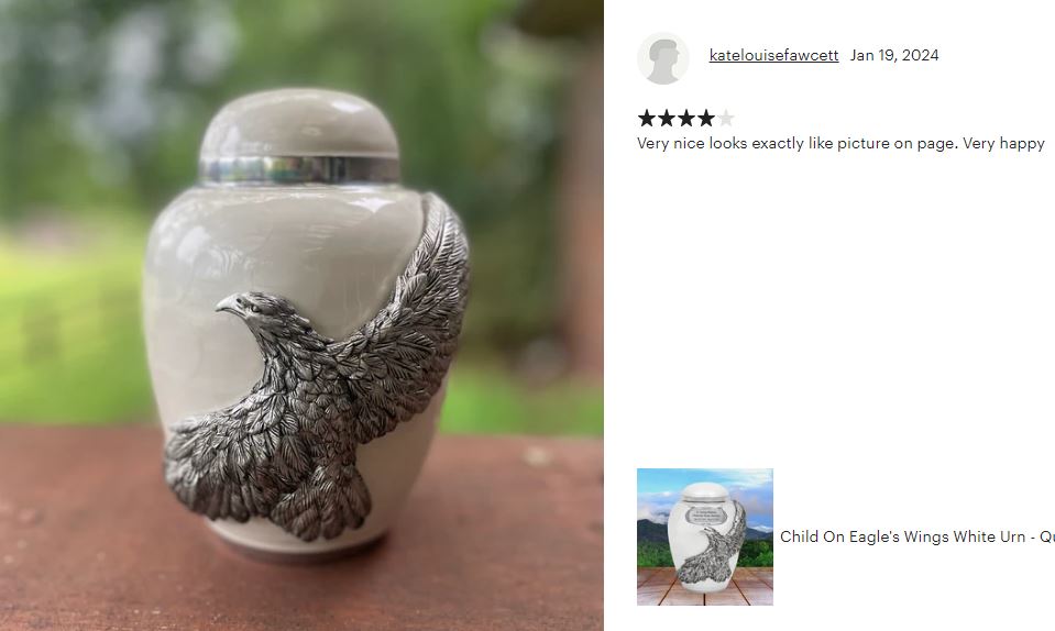 Medium On Eagle's Wings White Urn - Pro Laser Engraving