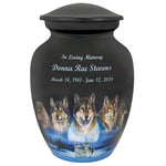 Five Wolves Moon Medium Cremation Urn - Tribute Wreath Option™ - Medallion Name Plate Option